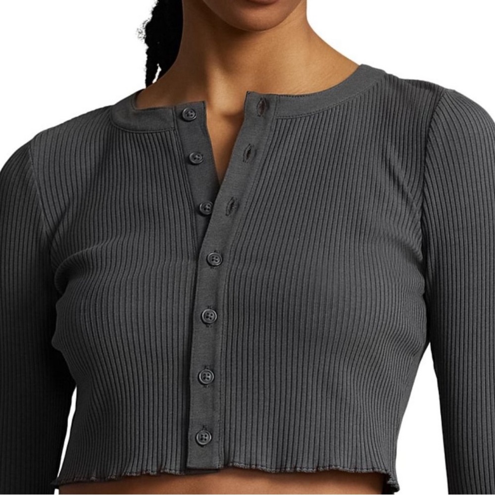 Polo Ralph Lauren Ribbed Button Front Cropped Top Sz Med NWT